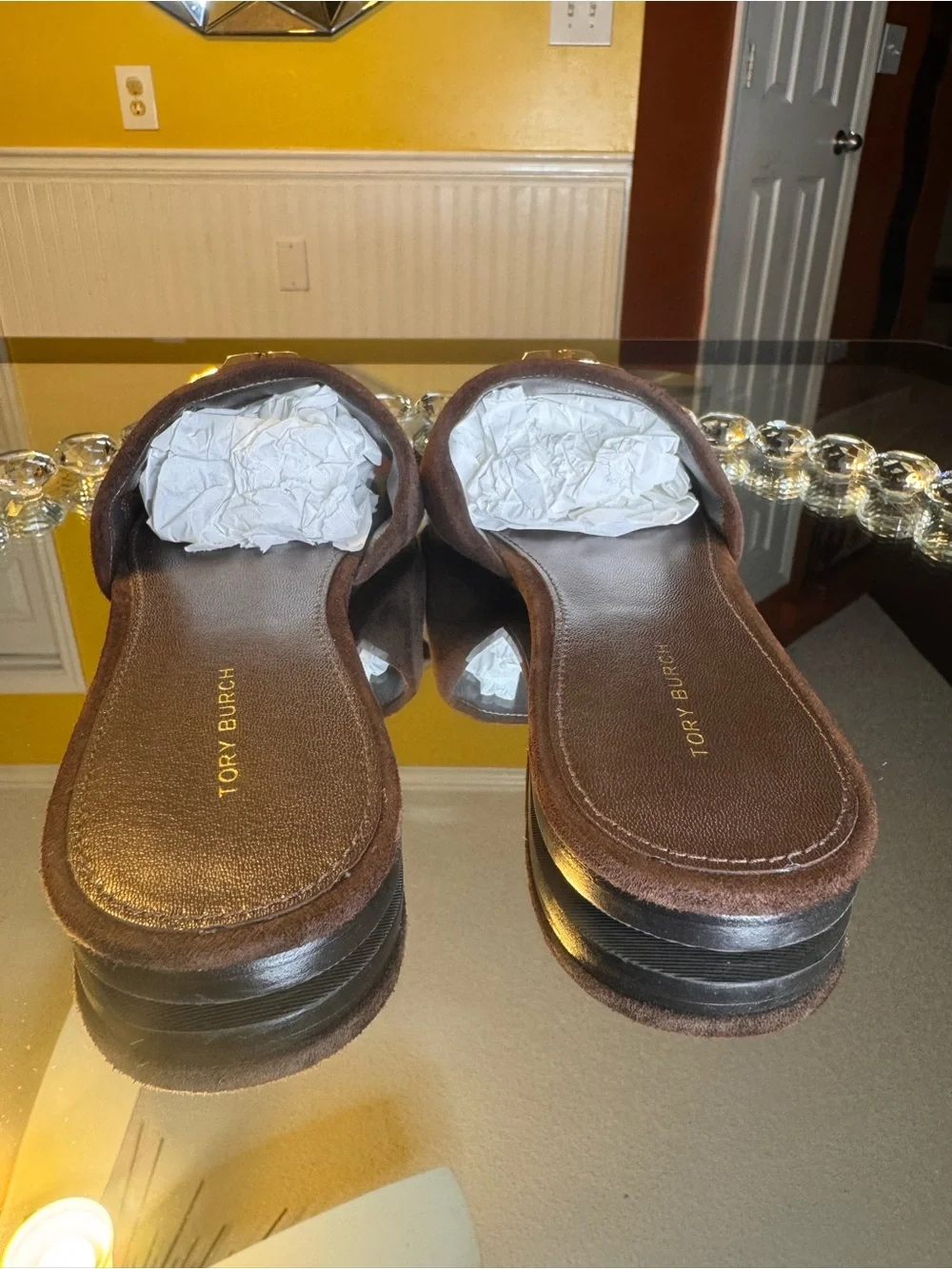 Tory Burch Brown Suede Eleanor Flat Sandals/ Slide. Size 7